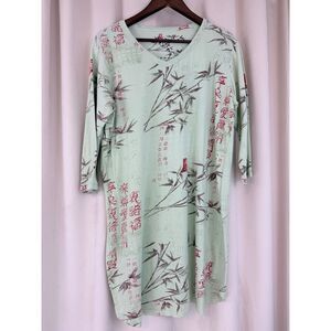 Soma Light Green Bamboo Print Sleep Shirt – 100% Cotton – Size 2